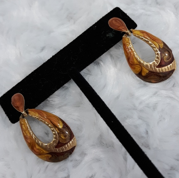 Vintage Swirled Enamel Teardrop Pierced Earrings - Picture 2 of 6